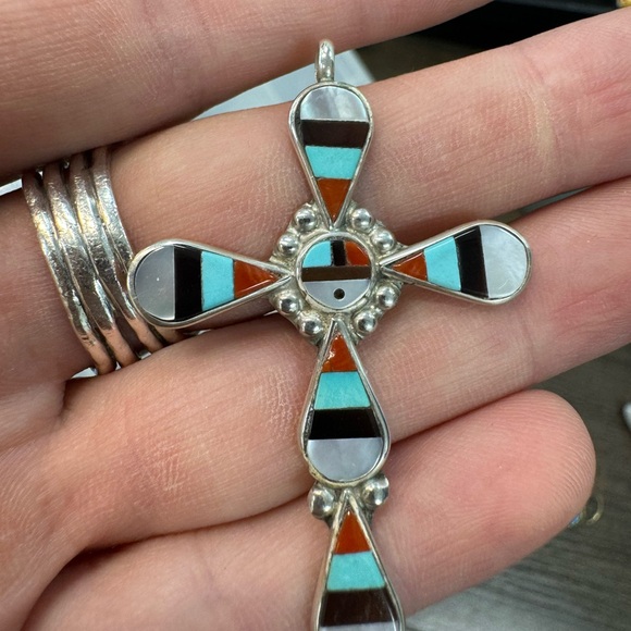 Zuni Native American Sterling Silver Inlay Cross-Signed - Picture 7 of 7